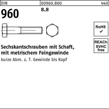 Sechskantschraube DIN 960 Schaft M8x1x 40 8.8 200 Stück 009608000080040