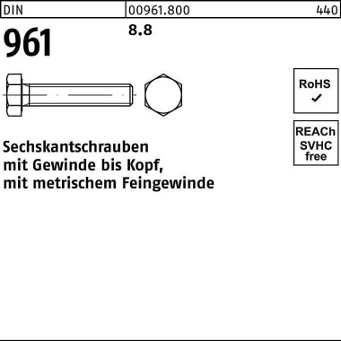 Sechskantschraube DIN 961 VG M18x1,5x 80 8.8 25 St ück 009618000180080