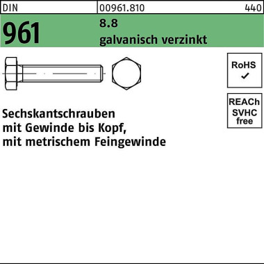 Sechskantschraube DIN 961 VG M14x1,5x 40 8.8 galv. verz. 100 Stück 009618100140040