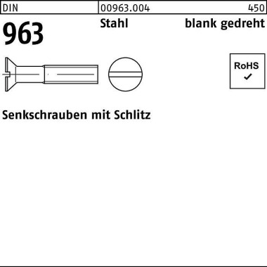 Senkschraube DIN 963 Schl itz M1,4x 6 Stahl gedreht 100 Stück 009630040014006