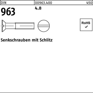 Senkschraube DIN 963 Schl itz M6x 45 4.8 500 Stück 009634000060045