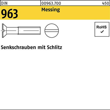 Senkschraube DIN 963 Schl itz M5x 10 Messing 1000 S tück 009637000050010