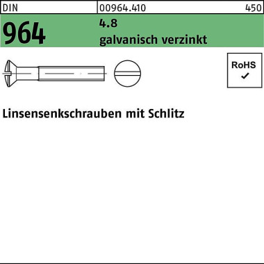 Linsensenkschraube DIN 96 4 Schlitz M4x 8 4.8 galv. verz. 2000 Stück 009644100040008