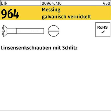 Linsensenkschraube DIN 96 4 Schlitz M4x 35 Messing galv. vernickelt 200St. 009647309040035