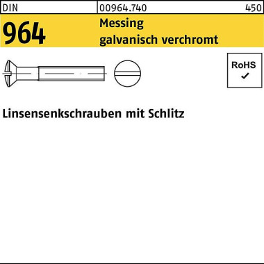 Linsensenkschraube DIN 96 4 Schlitz M3x 30 Messing galv. verchromt 200St. 009647409030030