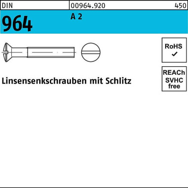 Linsensenkschraube DIN 96 4 Schlitz M10x 25 A 2 100 Stück 009649200100025