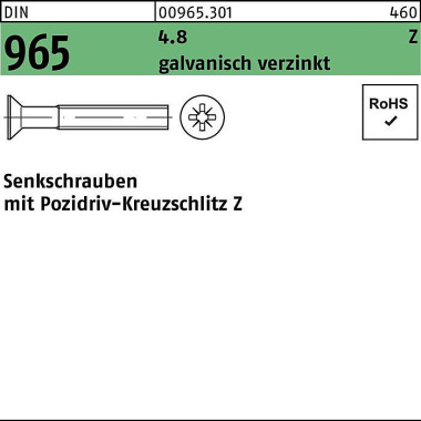 Senkschraube DIN 965 PZ M 5x 35-Z 4.8 galv.verz. 50 0St. 009653010050035