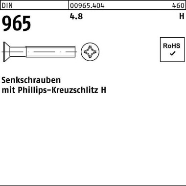 Senkschraube DIN 965 PH M 2,5x 6-H 4.8 2000 Stück 009654040025006