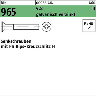 Senkschraube DIN 965 PH M 5x 6-H 4.8 galv.verz. 200 Stück 009654149050006