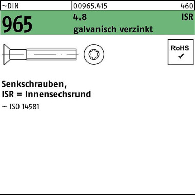 Senkschraube DIN 965 ISR M3x12-T10 4.8 galv.verz. 2000St. 009654150030012