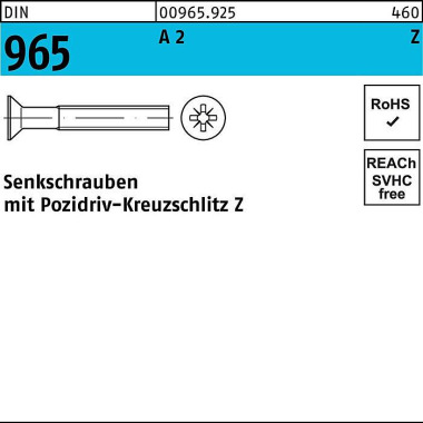 Senkschraube DIN 965 PZ M 1,6x 3-Z A 2 2000 Stück 009659250016003