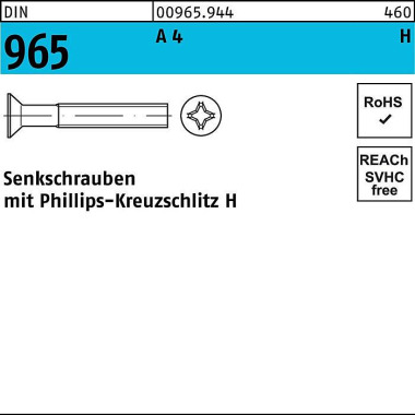 Senkschraube DIN 965 PH M 6x 10-H A 4 200 Stück 009659440060010