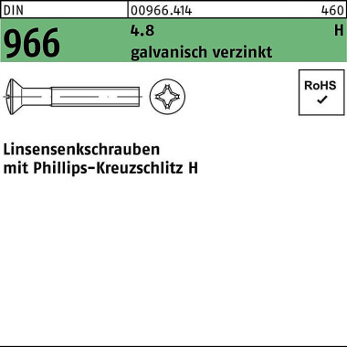 Linsensenkschraube DIN 96 6 Kreuzschlitz PH M3x35-H 4.8 galv.verz. 2000St. 009664140030035