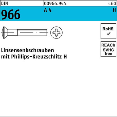 Linsensenkschraube DIN 96 6 Kreuzschlitz PH M8x 10- H A 4 200 Stück 009669440080010