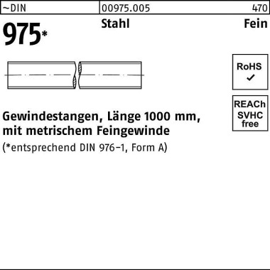 Gewindestange DIN 975 M20 x 1,5x 1000mm Stahl 1 Stü ck 009750050200150