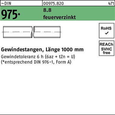 Gewindestange DIN 975 M10 x 1000mm 8.8 feuerverz. 1 Stück 009758200100000