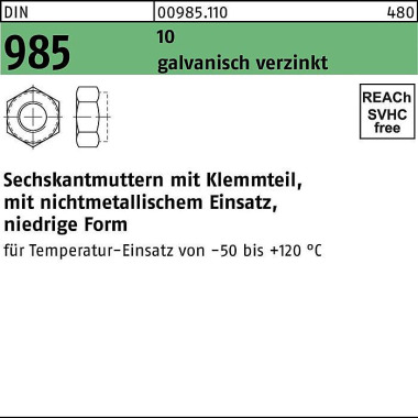 Sechskantmutter DIN 985 K lemmteil M5 10 galv.verz. 1000 Stück 009851100050000