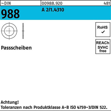 Paßscheibe DIN 988 16x 22 x 0,5 A 2/1.4310 1000 Stü ck 009889201622050