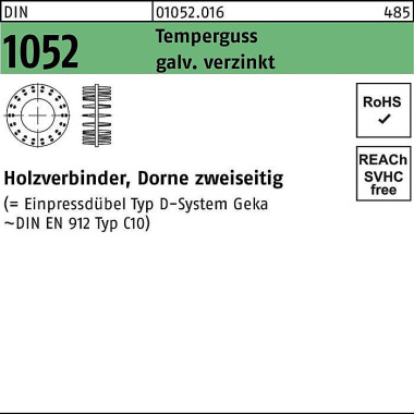 Holzverbinder DIN 1052 zw eiseitig 95x64xM24 Temper guss galv.verz. 25St. 010520160950000