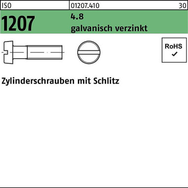 Zylinderschraube ISO 1207 Schlitz M3x 12 4.8 galv. verz. 2000 Stück 012074100030012