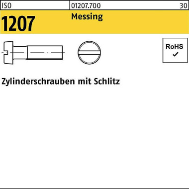 Zylinderschraube ISO 1207 Schlitz M4x 12 Messing 1 000 Stück 012077000040012