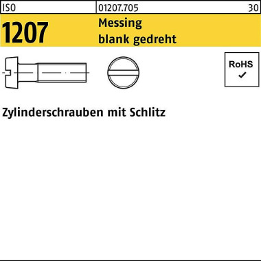 Zylinderschraube ISO 1207 Schlitz M1x 10 Messing b lank gedreht 100 Stück 012077050010010