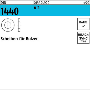 Scheibe DIN 1440 f.Bolzen 12x 25x 3 A 2 200 Stück 014409200120000