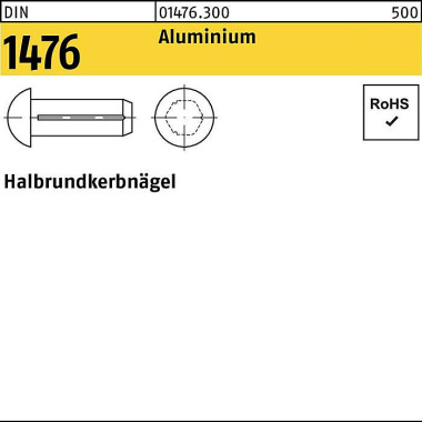 Halbrundkerbnagel DIN 147 6 1,6x 5 Aluminium 500 St ück 014763000016005