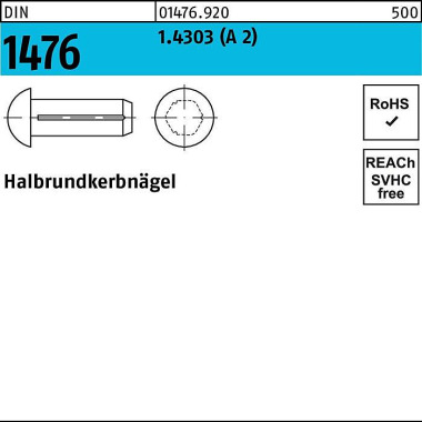 Halbrundkerbnagel DIN 147 6 2x 10 1.4303 (A 2) 100 Stück 014769200020010