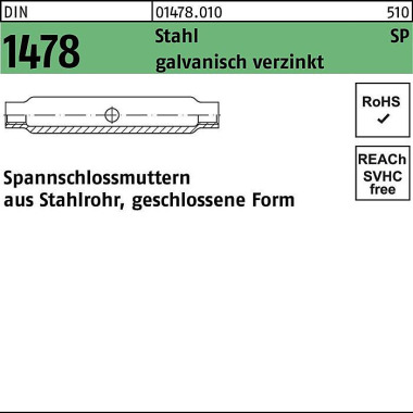 Spannschlossmutter DIN 14 78 geschlossen SP M6 Stah l 3.6 galv.verz. 10St. 014780100060000