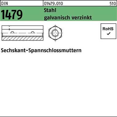 Sechskantspannschlossmutt er DIN 1479 M12 Stahl gal v.verz. 10 Stück 014790100120000