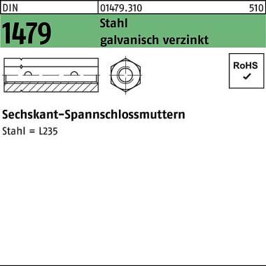 Sechskantspannschlossmutt er DIN 1479 ÜZ M8 Stahl g alv.verz. 25 Stück 014793100080000