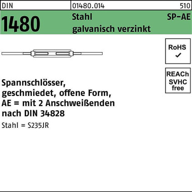 Spannschloss DIN 1480 off en 2Anschweißenden SP-AE M42 Stahl 3.6 galv.verz. 1St. 014800140420000