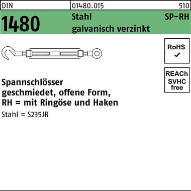 Spannschloss DIN 1480 off en Ringöse/Haken SP-RH M1 4 Stahl 3.6 galv.verz. 1S t. 014800150140000