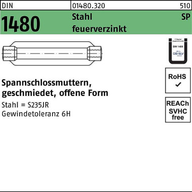 Spannschlossmutter DIN 14 80 offen SP M16/170 Stahl ÜZ feuerverz. 1 Stück 014803200160000