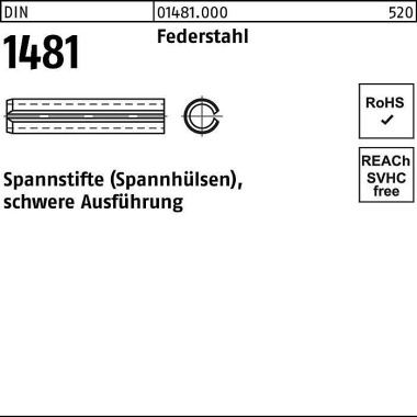 Spannstift DIN 1481 2x 4 Federstahl schwere Ausfüh rung 1000 Stück 014810000020004