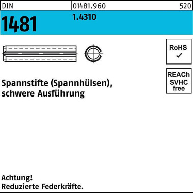 Spannstift DIN 1481 2,5x 20 1.4310 schwere Ausführ ung 100 Stück 014819600025020