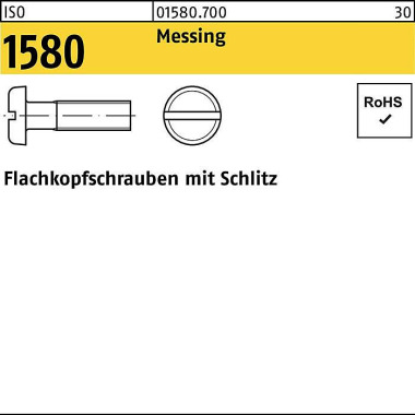 Flachkopfschraube ISO 158 0 Schlitz M5x 35 Messing 200 Stück 015807009050035