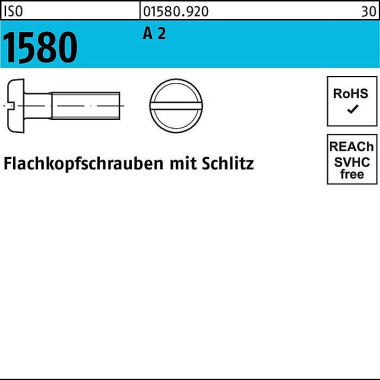 Flachkopfschraube ISO 158 0 Schlitz M3x 14 A 2 1000 Stück 015809200030014