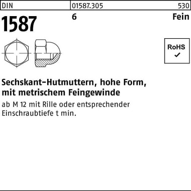 Sechskanthutmutter DIN 15 87 M8x 1 6 hohe FormFeing ew. 100 Stück 015873050080100