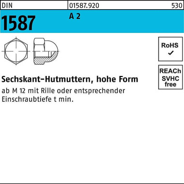 Sechskanthutmutter DIN 15 87 M4 A 2 1000 Stück 015879200040000