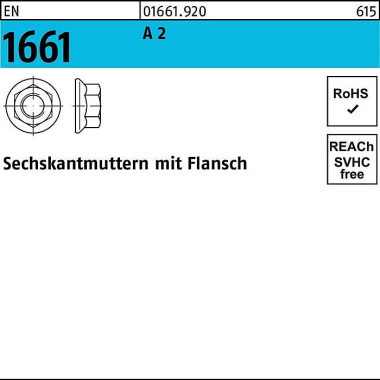 Sechskantmutter EN 1661 F lansch M5 A 2 1000 Stück 016619200050000