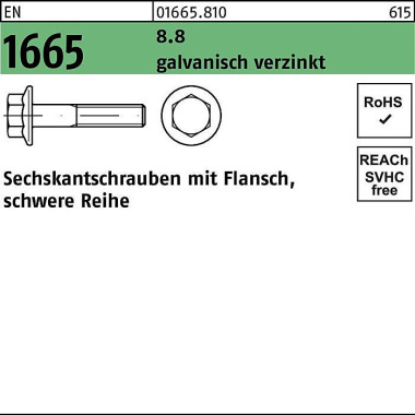 Sechskantschraube EN 1665 Flansch M6x 20 8.8 galv. verz. 500 Stück 016658100060020