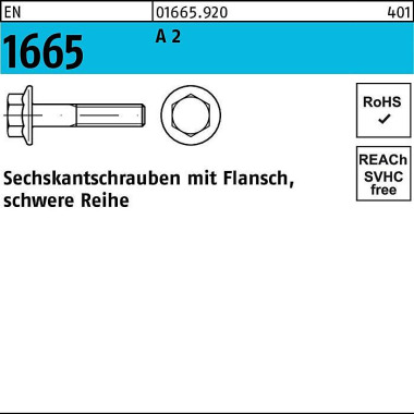 Sechskantschraube EN 1665 Flansch M6x 35 A 2 200 S tück 016659200060035