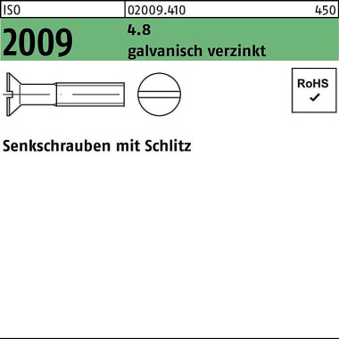 Senkschraube ISO 2009 Sch litz M5x 8 4.8 galv.verz. 2000 Stück 020094100050008