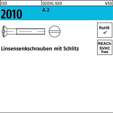 Linsensenkschraube ISO 20 10 Schlitz M4x 8 A 2 1000 Stück 020109200040008