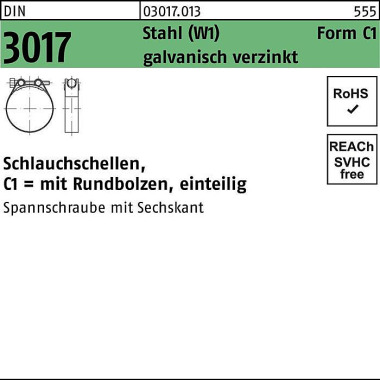 Schlauchschelle DIN 3017 W1 FormC1 85- 91/25 Stahl galv.verz. 25 Stück 030170130910025