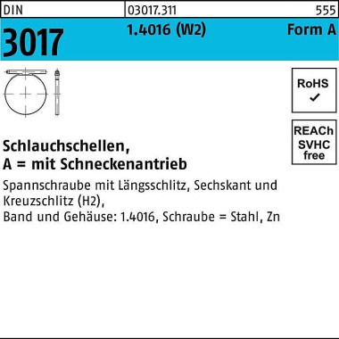 Schlauchschelle DIN 3017 W2 FormA 8- 16/9 C7 1.401 6 galv.verz. 100St. 030173110160009