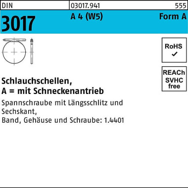 Schlauchschelle DIN 3017 W5 Schneckenantrieb 25- 4 0/12 C7 A 4 50 Stück 030179410400012