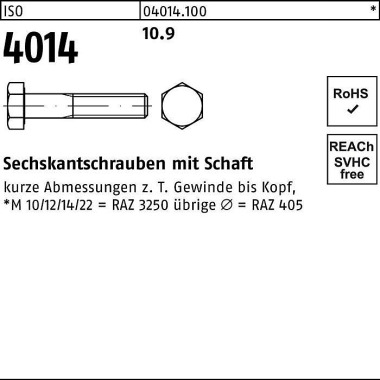 Sechskantschraube ISO 401 4 Schaft M10x 65 10.9 100 Stück 040141000100065